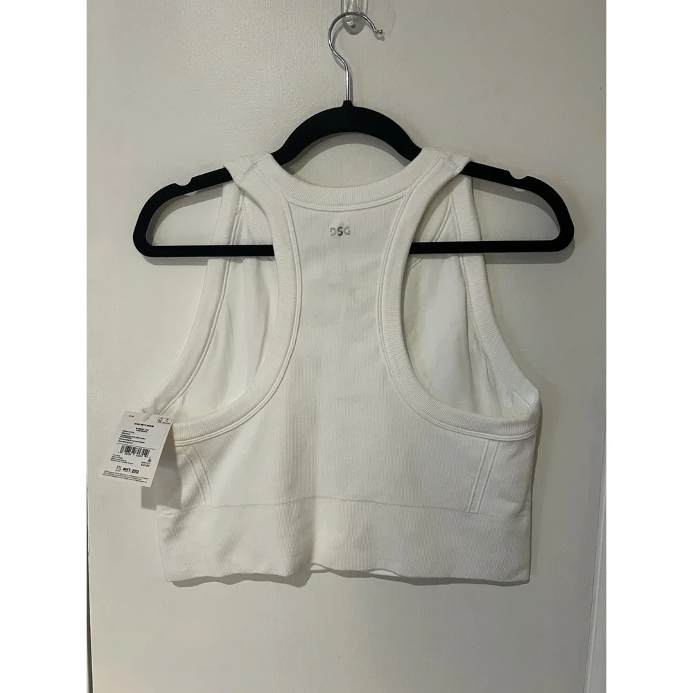 DSG High Neck Brami White Ribbed Crop Tank Low Support XXL New‎ With Tags